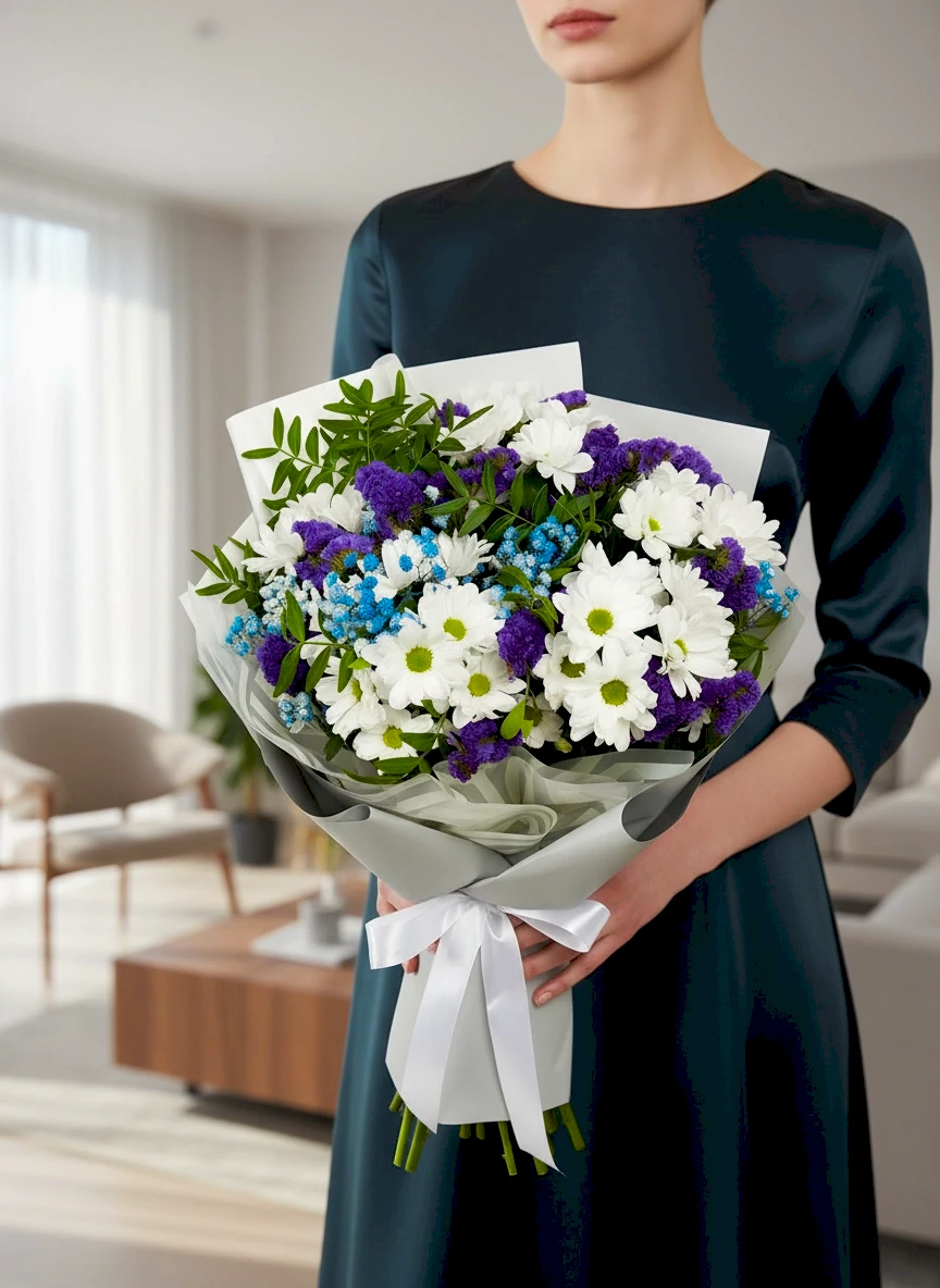 Papatya ve Mor Kasımpatı Buketi