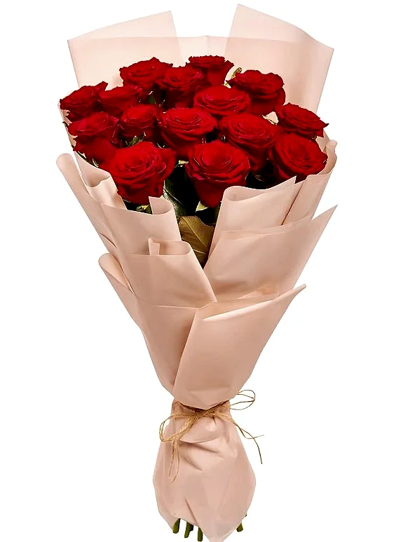 15 Adet Gül Buketi Pembe Kağıtta