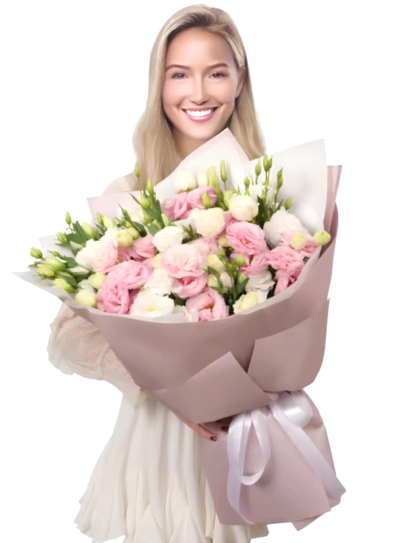 15 Beyaz Gül ve Pembe Buket