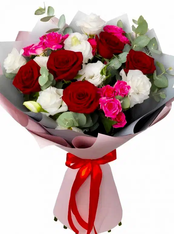 5 Kırmızı ve Beyaz 3 Pembe Gül Buketi