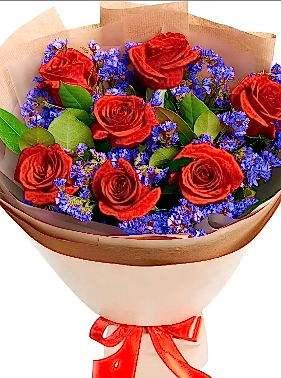 7 Adet Gül ve Mor Çiçek Buketi