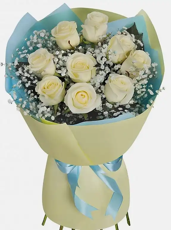 9 Beyaz Gül Premium Buket