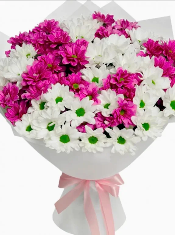 Beyaz ve Mor Papatya Buketi