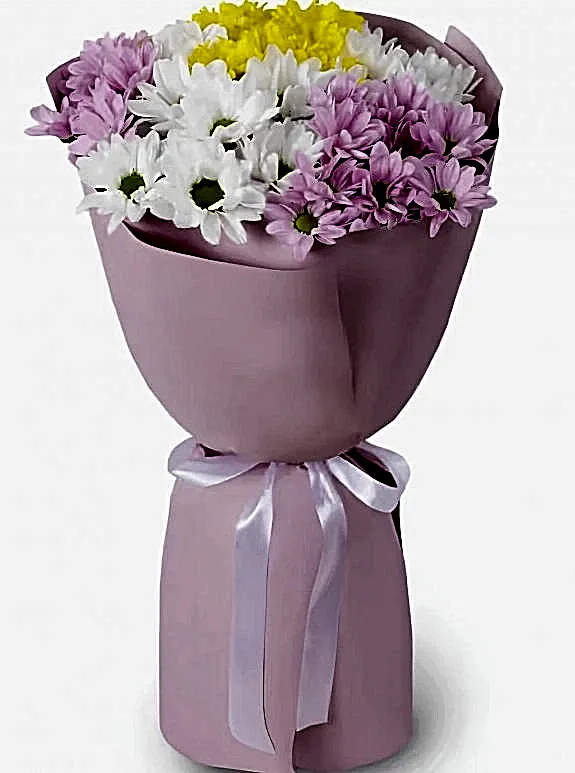 Mor ve Beyaz Papatya Buketi