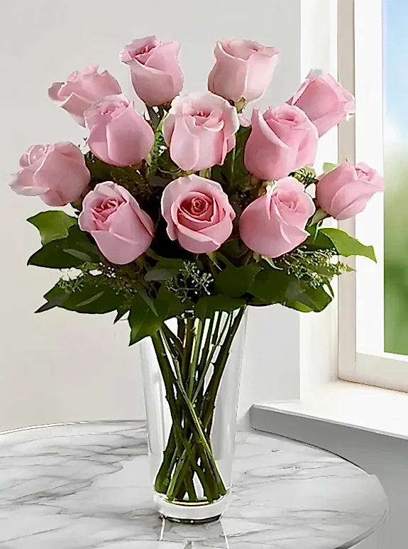 Vazoda 12 Tane Pembe Güller