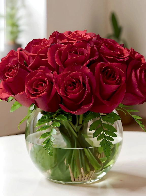 Vazoda Büyük Boy 10 Tane Gül